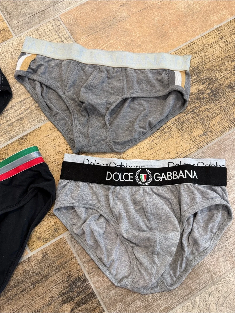 Dolce & Gabbana Men's Briefs Set - Black & Gray with Stripe Accents Size Small?